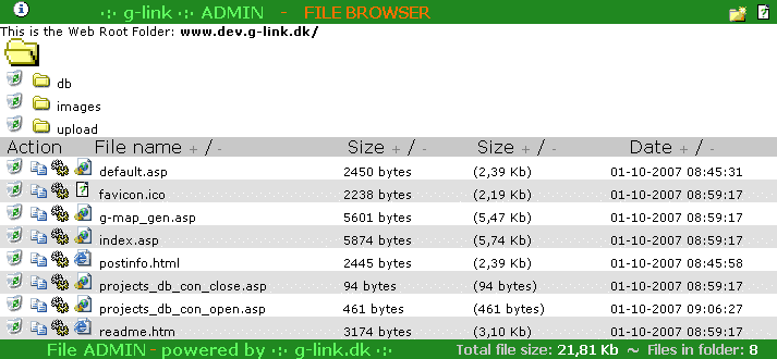 Skærmdump af Admins File Browser (Hovedvinduet)